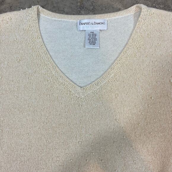 Vintage 80s Drapers & Damon’s XL Neutral Tan Sweater Tee Shirt w/ Pearl Accents - Picture 11 of 13